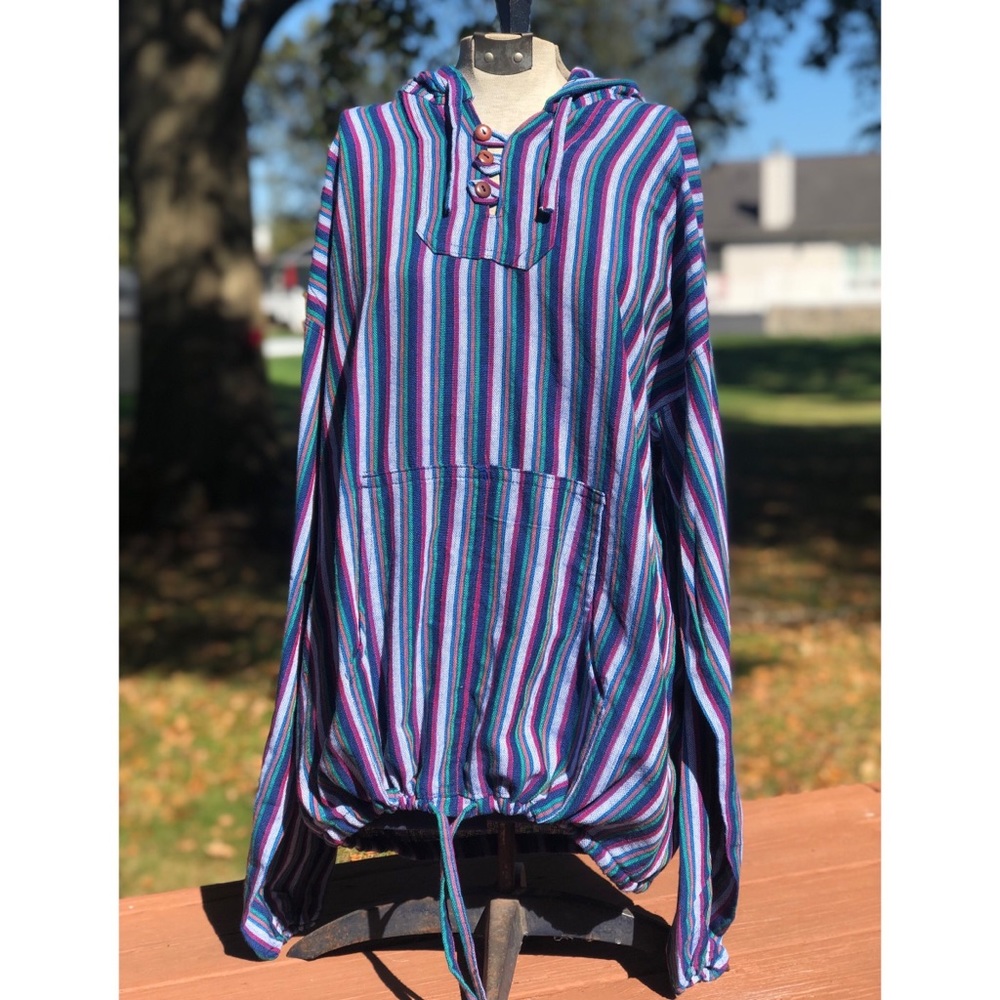 Unisex Guatemalan Woven Striped Pullover Hoodie